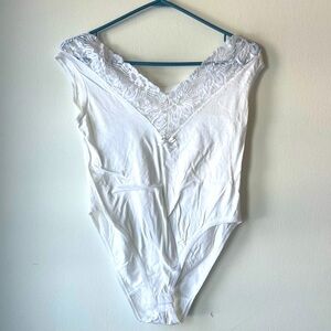 Vintage White Lace Trim Cotton Bodysuit – House of Fraser, Made in Italy, Size M